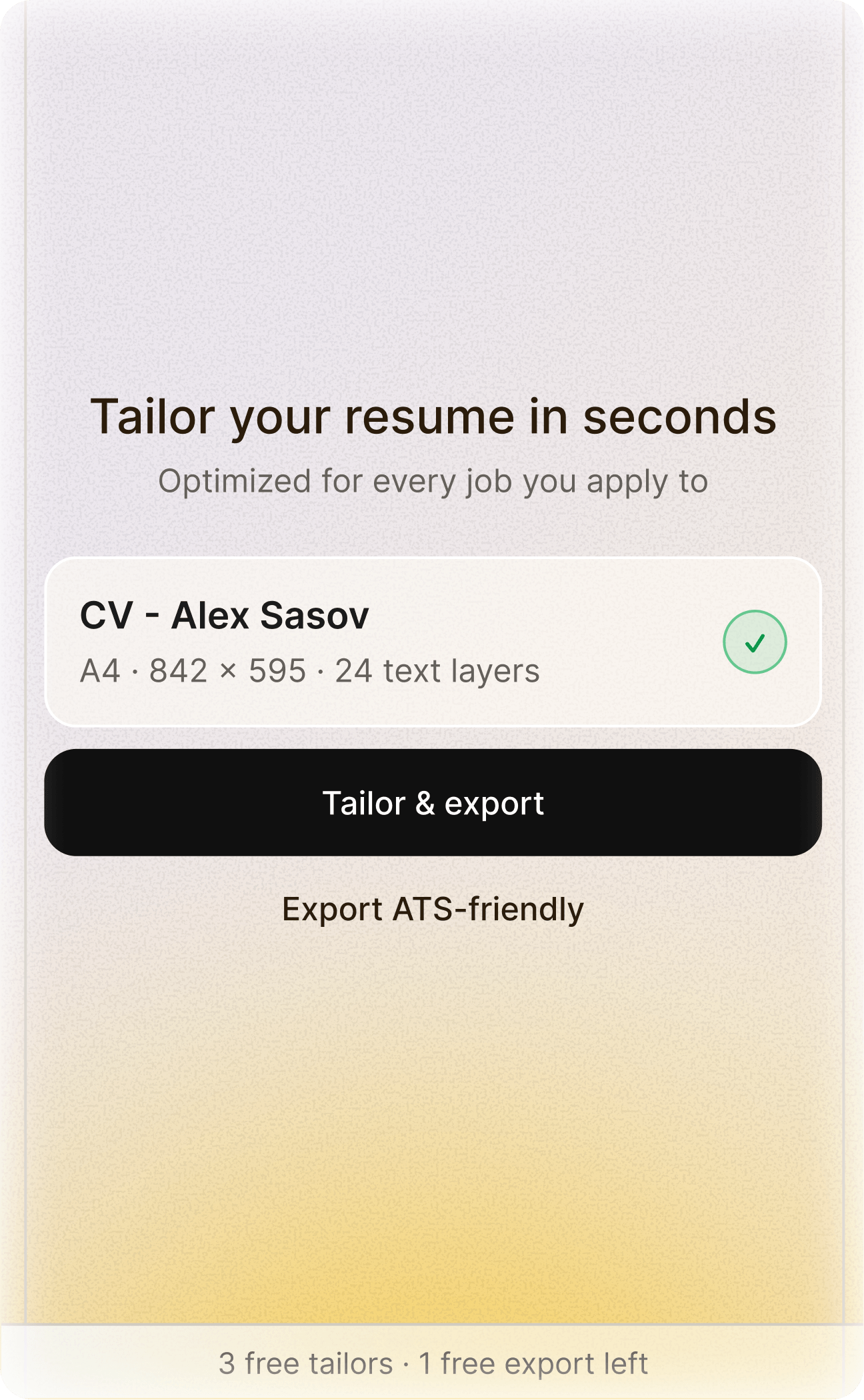 CV Tailor plugin: select your CV frame in Figma